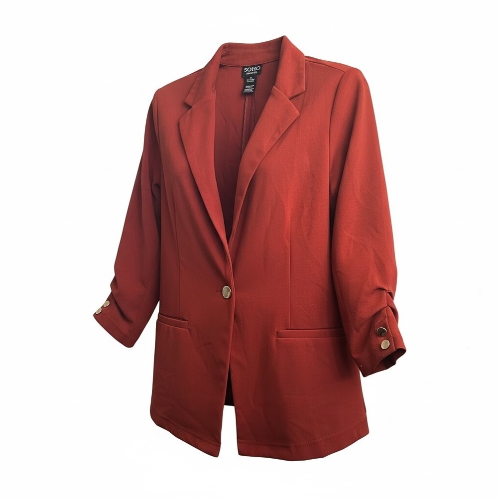 SOHO Women's Rust Orange Ruched Sleeve Single‎ Button Blazer Jacket Plus Size 1X